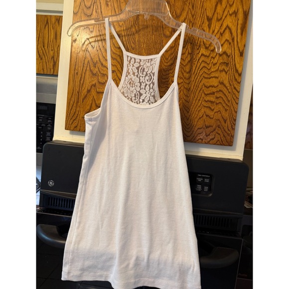 No Boundaries Tops - No Boundaries White Ribbed Lace Racerback Tank Top‎ XL 15-17 Floral Detail